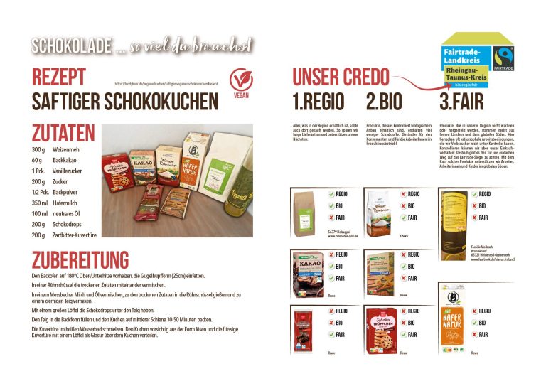 Zutaten und Rezept für saftigen Schokoladenkuchen, inklusive Preise und Zubereitungshinweisen.